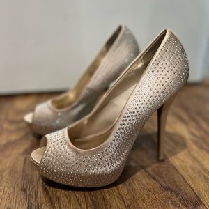 Rhinestone cream Jennifer Lopez heels